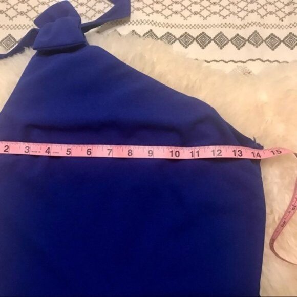 Women's Bright Blue Asymmetrical Sleeveless 90's Style Y2K High-Waisted Romper. - Picture 6 of 10